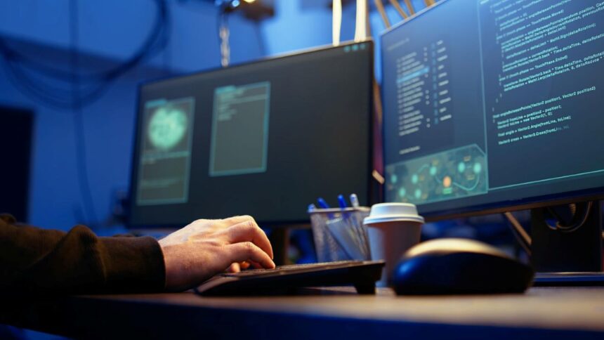 ethical hacker working in cybersecurity in front of computers