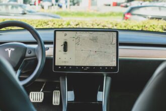 black Tesla car GPS navigator