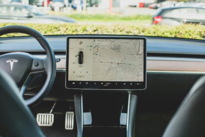 black Tesla car GPS navigator