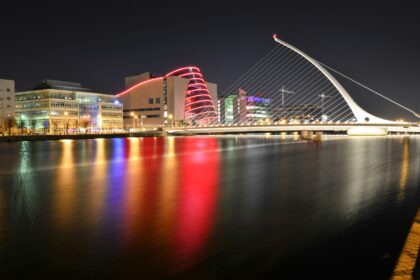 city skyline during night time