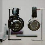 a pair of headphones sitting on top of a table