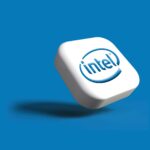 the intel logo is shown on a white cube