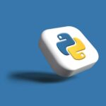 a white cube with a yellow and blue logo on it