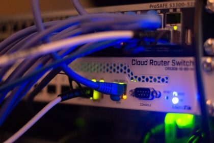 a close up of a network with wires connected to it