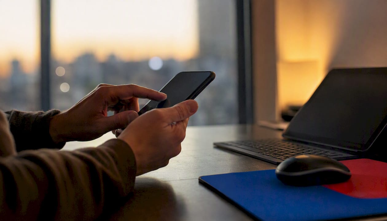 Hands activating credit freeze on smartphone